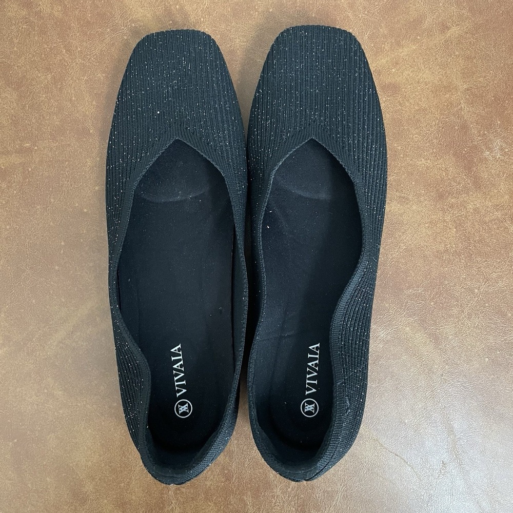 Vivaia Margot 2.0 V-Cut‎ Square Toe Flats Black With Sparkle Size: 9 (EU 40.5) - Picture 5 of 7